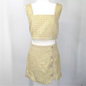 House of Harlow 1960 Yellow Tweed Skirt & Crop Top Set Size L NWT